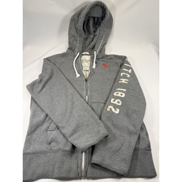 Abercrombie & Fitch Tops - Abercrombie Fitch Muscle Hoodie Women Medium Gray Embroidered Full Zip Spell Out